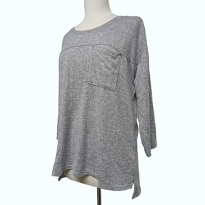 Calvin Klein Jeans Heather Gray 3/4 Sleeve Pocket Top High-low Hem